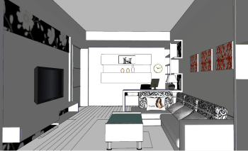 Living room design with white sofa and white desk skp