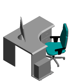 L-shaped desk (with computer) revit family