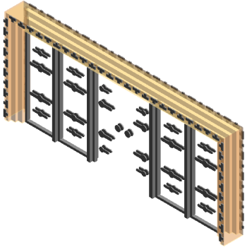 Main curtain wall and auxiliary wooden door revit family