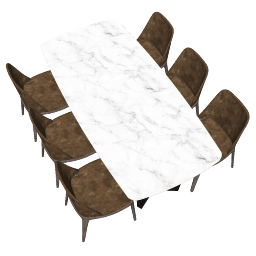 Обеденный стол с мраморными ножками и 6 коричневыми стульями скп