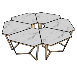 大理石のテーブルと6つの六角テーブルトップSKPの組み合わせ