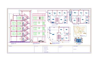 Modern 4 storey residential building plan , elevation, section dwg. 
