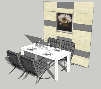 Dining white wooden table with 6 cushion gray chair Skp