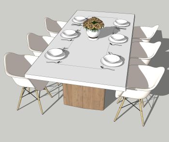 Dining wooden table with 6 white chairs skp