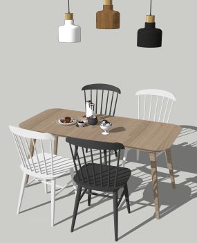 Dining table with 2 black chairs and 2 white chairs skp