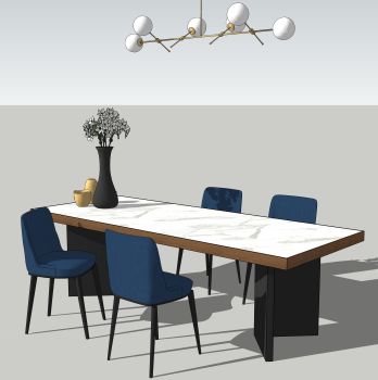 Mesa de jantar com 4 cadeiras azul marinho skp