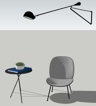 Coin lecture avec chaise grise et mini table à thé, applique sketchup