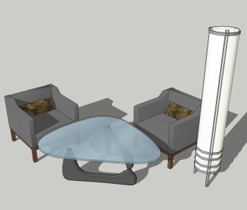 Reading corner with 2 gray armchairs and circle floor lamp sketchup