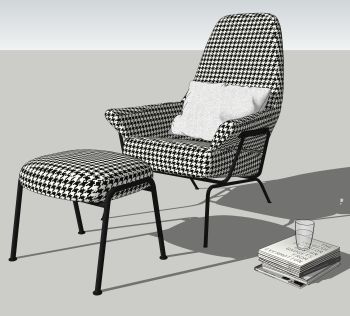 带扶手椅和矮凳子的sketchup模型的阅读角