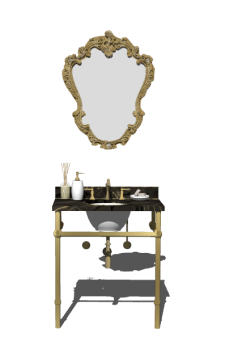 带有金色边框镜子的宫殿浴室洗手盆