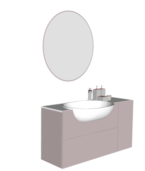 粉色塑料浴室洗手盆和圆形镜子skp