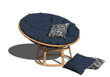 Rattan Chair with navy cushion and pillow  skp