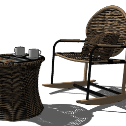 Rattan chair with rattan cylinder table skp