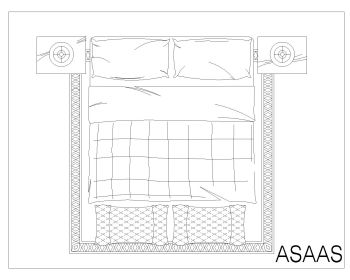 Residential Double Bed Top View .dwg_10