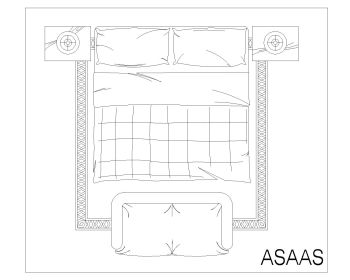 Residential Double Bed Top View .dwg_14