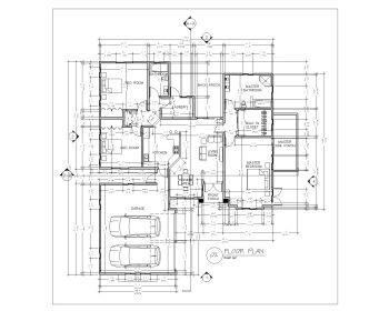 Residential Dwelling 3 Bedroom House Design Floor Plan .dwg