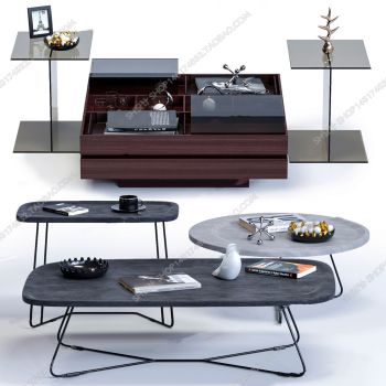 带有深色和灰色木制桌面3ds max的客厅桌子