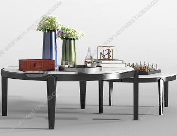 Living room 2 tables with  dark iron frame and circle marble top table 3ds max