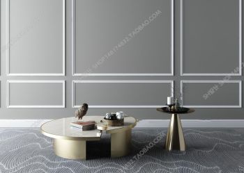 Living room table with golden frame with white marble table top 3ds max