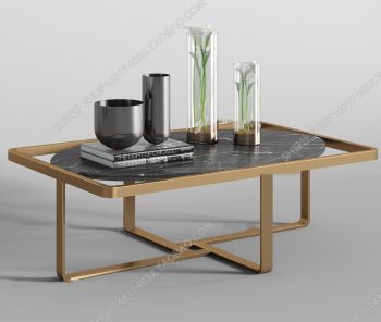 Tavolo da soggiorno con piano in marmo con cornice dorata 3ds max