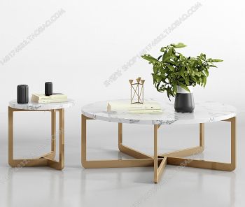 Mesa de salón con tablero de mármol blanco y marco dorado 3ds max