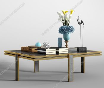 Wohnzimmer rechteckiger Tisch mit Rahmen aus Gold und Leder 3ds max