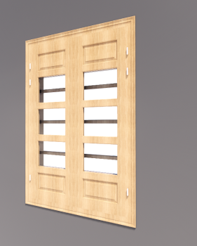 2-door window with 2 wooden lite, 3 glass lite revit model