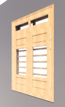 2-door window with 2 wooden lite, 1 glass lite and vent light revit model