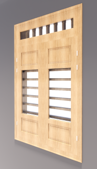 2-door window with 2 wooden lite, 1 glass lite and long vent light revit model