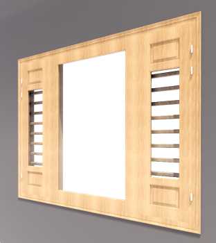 3-doot window with door site ( 2 wooden lite, center glass lite) revit model