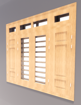 4-door window with 2 wooden door 2 glass door revit model