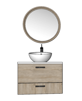Mueble lavabo con 2 cajones de madera y espejo circular skp
