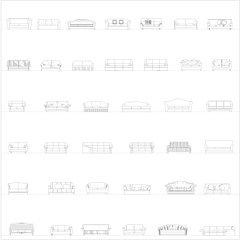 Sofa front elevations CAD collection dwg
