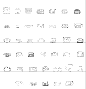Conjuntos de sofás com mesinhas laterais em vista plana coleção CAD dwg