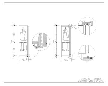 Stylish Wardrobe with Shelves Detailed Drawings .dwg_6