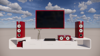 赤いハイステレオと花瓶のRevitモデルを備えたテレビキャビネットの装飾
