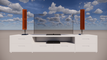 TV cabinet decoration with white cabinet and 2 stand stereo revit model