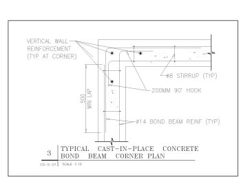 Typical Cast in Place Concrete Bond Beam Corner Plan .dwg