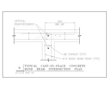 Typical Cast in place Concrete Bond Beam Intersection Plan .dwg