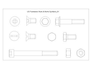 Símbolos de tuercas y tornillos de sujetadores de EE. UU. .Dwg-1
