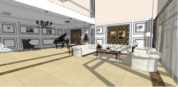 Villas living room design with piano skp