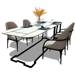 Table à manger blanche avec 4 chaises en cuir SKP