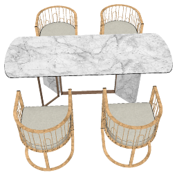 White marble table with 4 armchairs skp