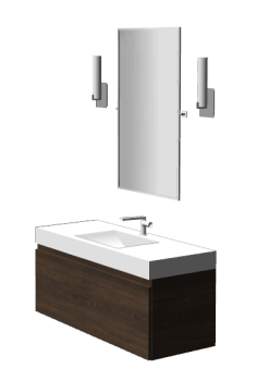 Lavabo de piedra blanca con tocador de baño con 2 luces montadas en la mesa y espejo rectangular skp