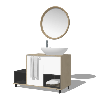 Lavabos de salle de bain en bois avec miroir circulaire SKP