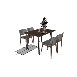 Tavolo da pranzo con gambe in legno e 4 sedie in pelle skp