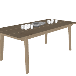 Tavolo con gambe in legno e coppe bianche skp
