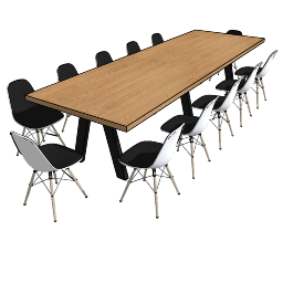 Rechteckiger Esstisch aus Holz mit 12 Stühlen skp
