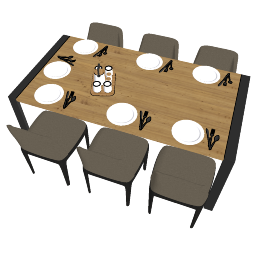 木制矩形餐桌和6把灰色椅子skp