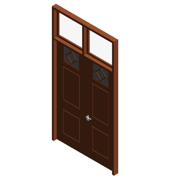 Swing door-wooden double leaf with striped observation window with bright sub revit family